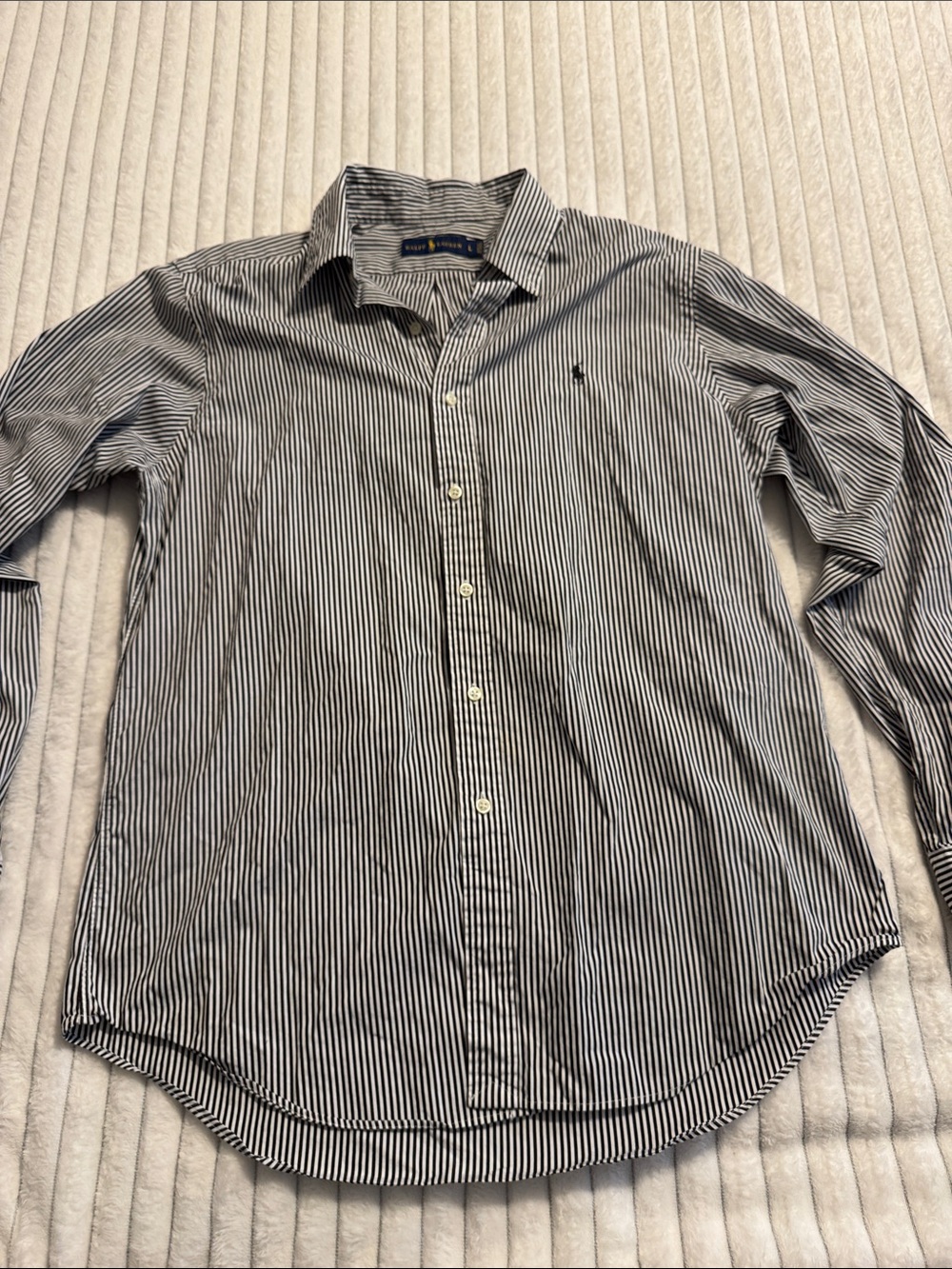 Ralph Lauren Navy and White Pinstripe Dress Shirt 100% Cotton